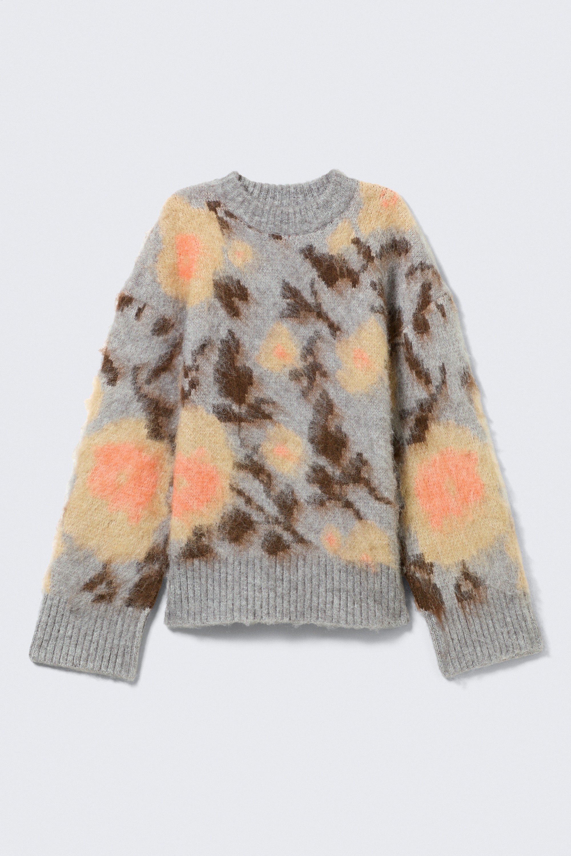 Lässiger Pullover aus gebürstetem Jacquard-Strick - Grau meliert - Jacquard