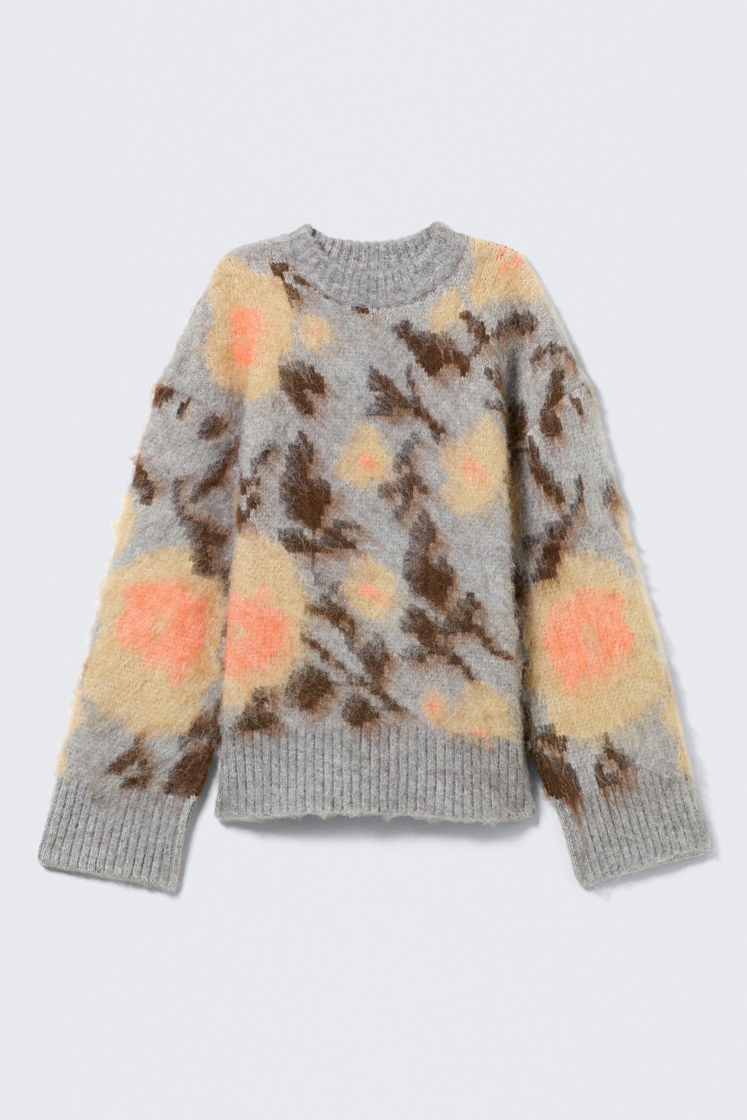 Lässiger Pullover aus gebürstetem Jacquard-Strick - Grau meliert - Jacquard - 2