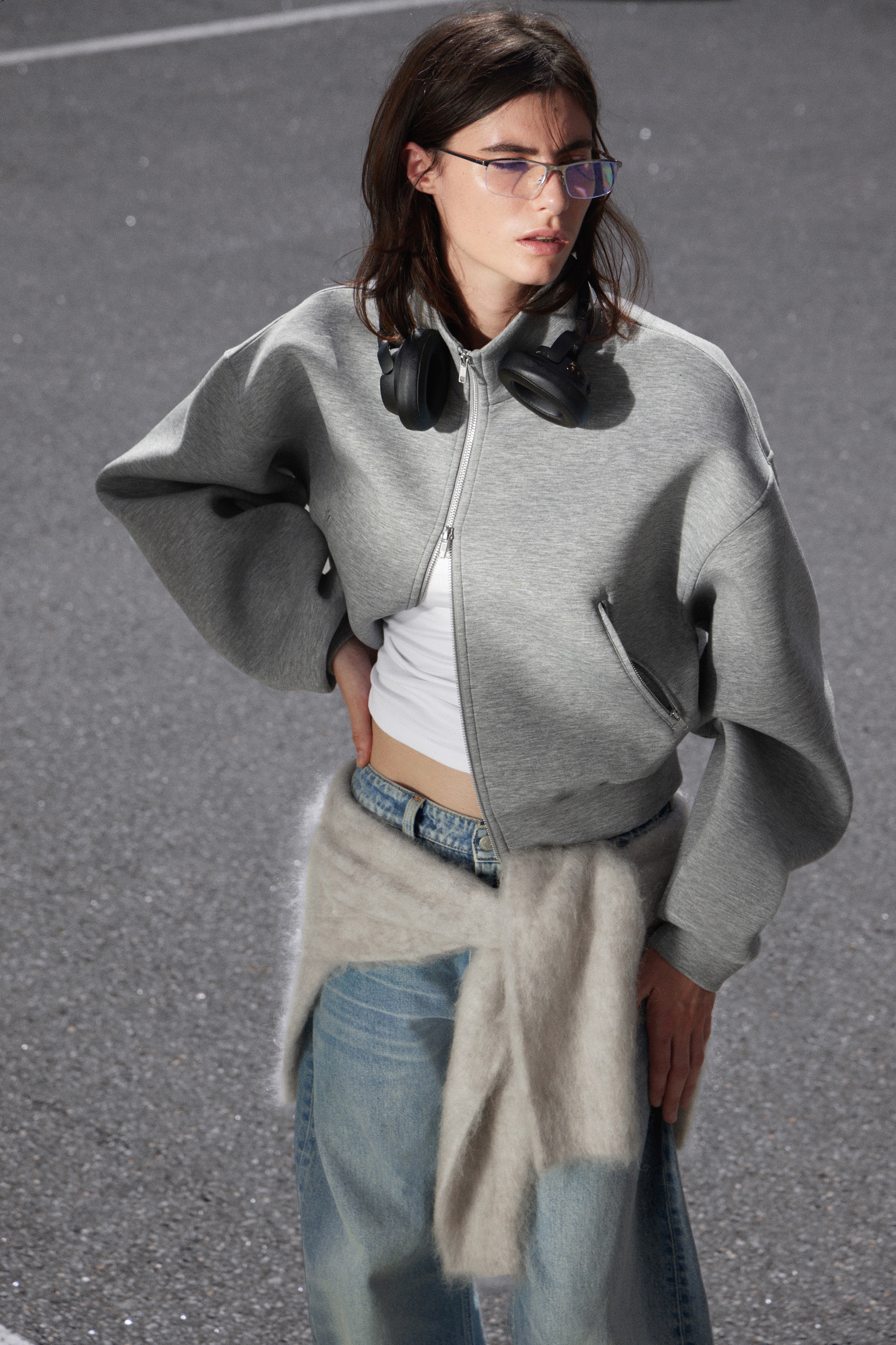 OVERSIZED SCUBA-JACKE MIT REISSVERSCHLUSS - Grau meliert