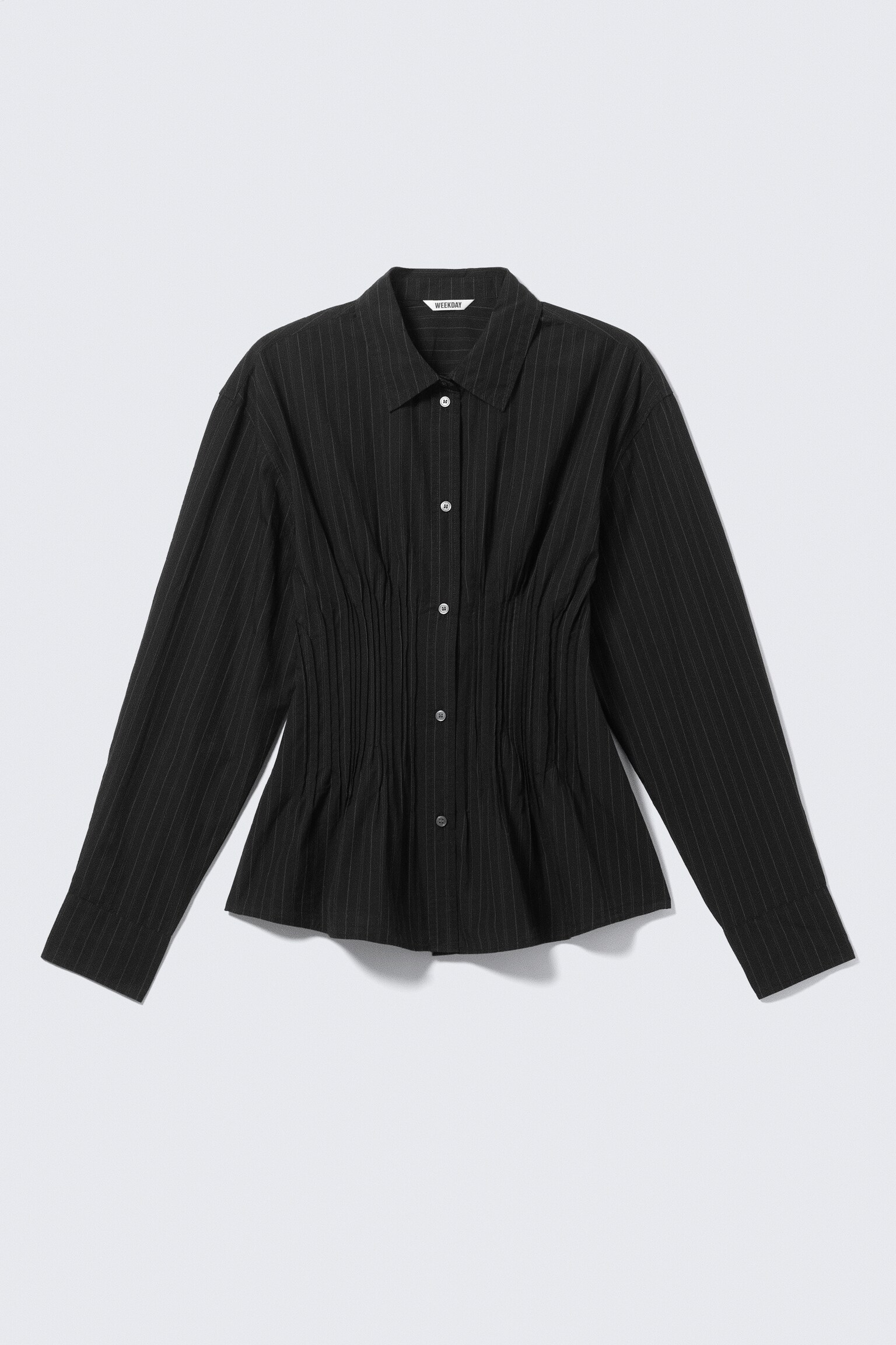Gathered Waist Cotton Poplin Shirt - Striped Black/White/Black - 2