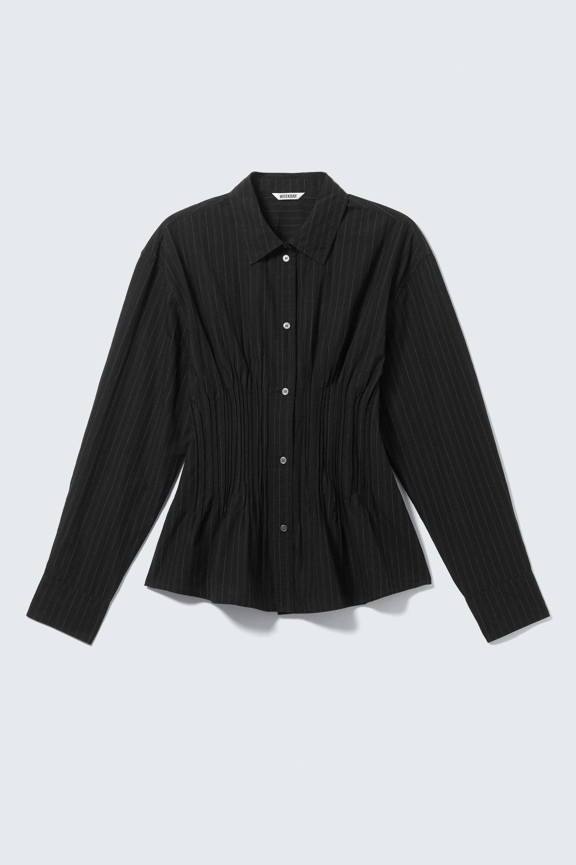 Schwarz mit Streifen - Hemd aus Baumwollpopeline mit geraffter Taille - 3