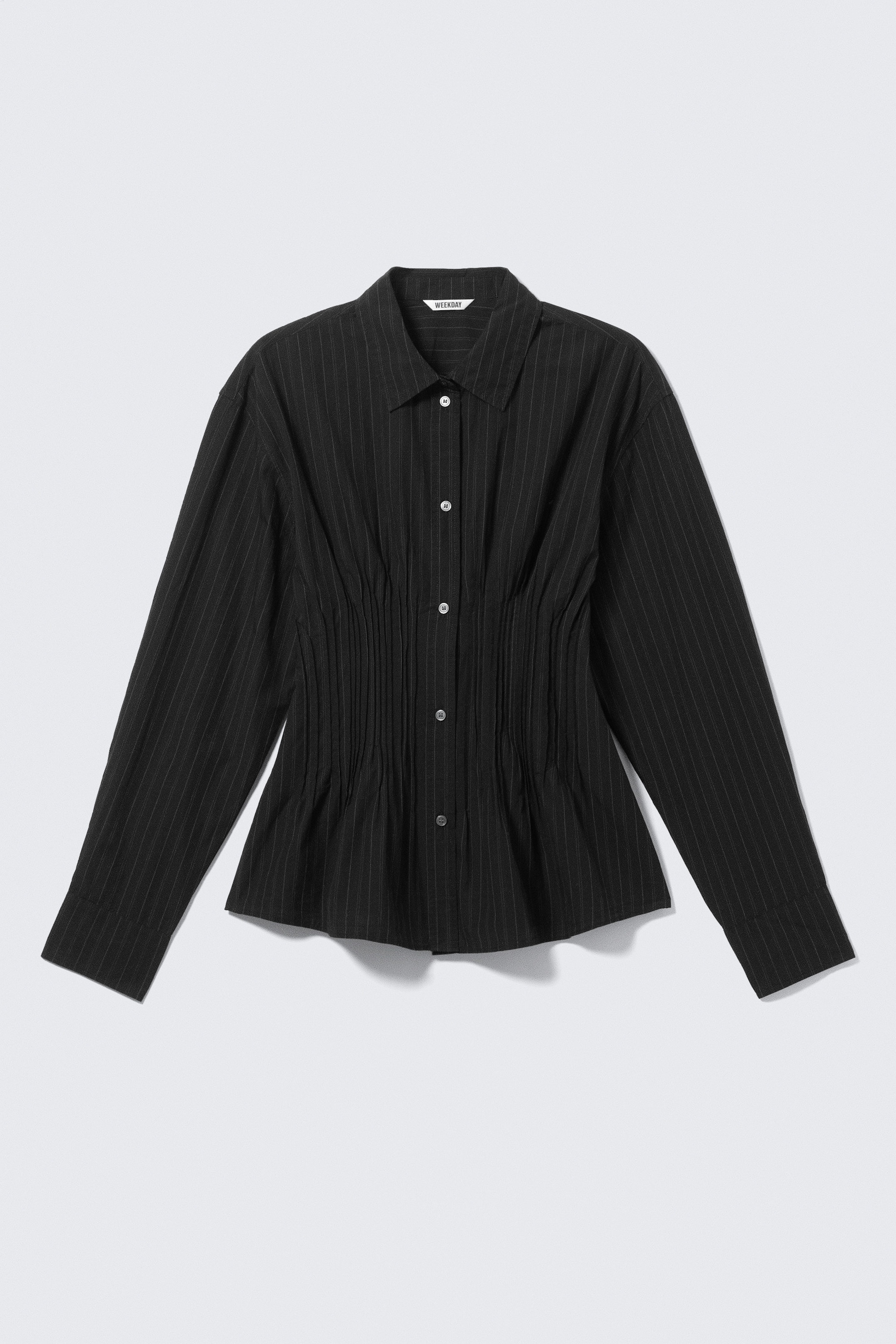 Schwarz mit Streifen - Hemd aus Baumwollpopeline mit geraffter Taille - 3