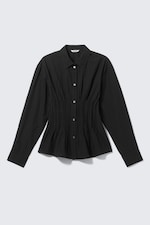 Schwarz mit Streifen - Hemd aus Baumwollpopeline mit geraffter Taille - 3