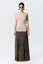 Light Beige - Knitted Boat-Neck Tank Top - 2