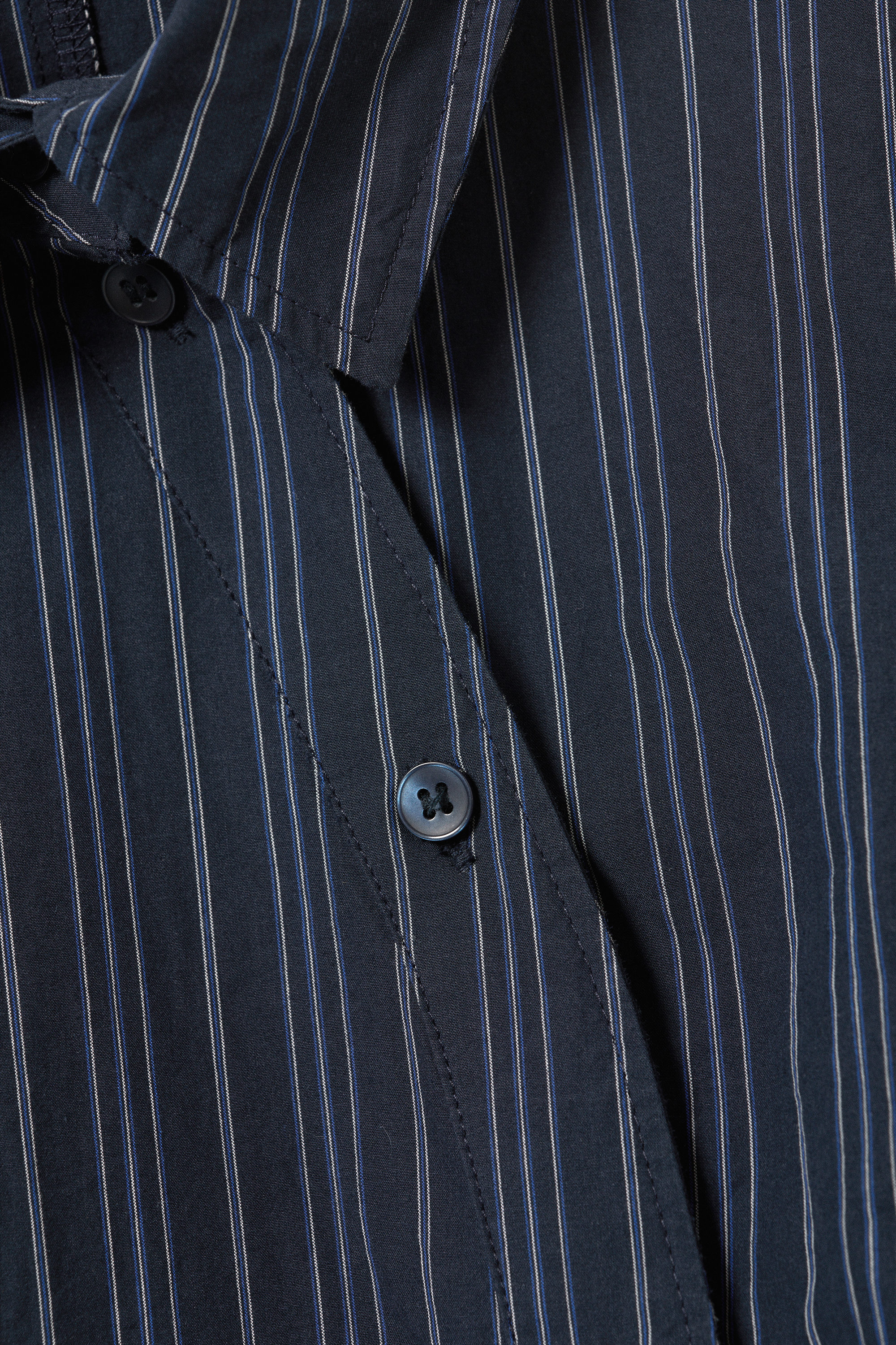 Striped Dark Blue - Asymmetric Fitted Poplin Shirt - 2
