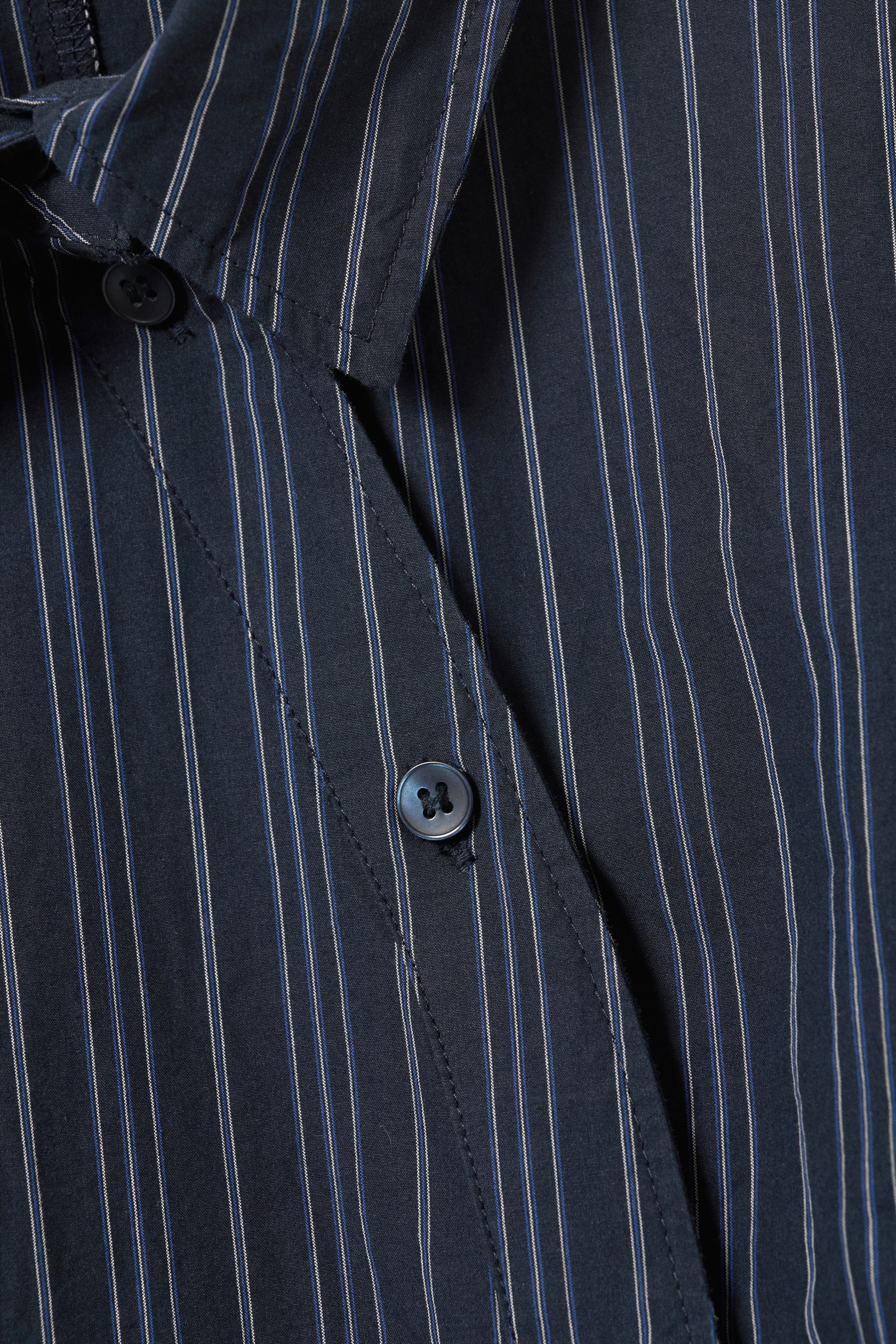 Striped Dark Blue - Asymmetric Fitted Poplin Shirt - 5