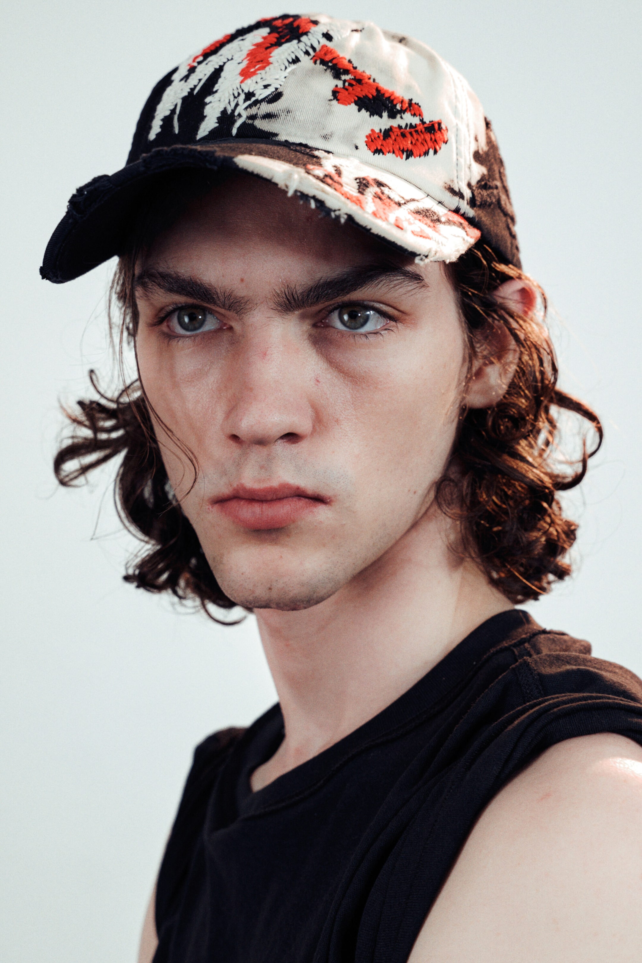 Black - Distressed Embroidered Baseball Cap - 1