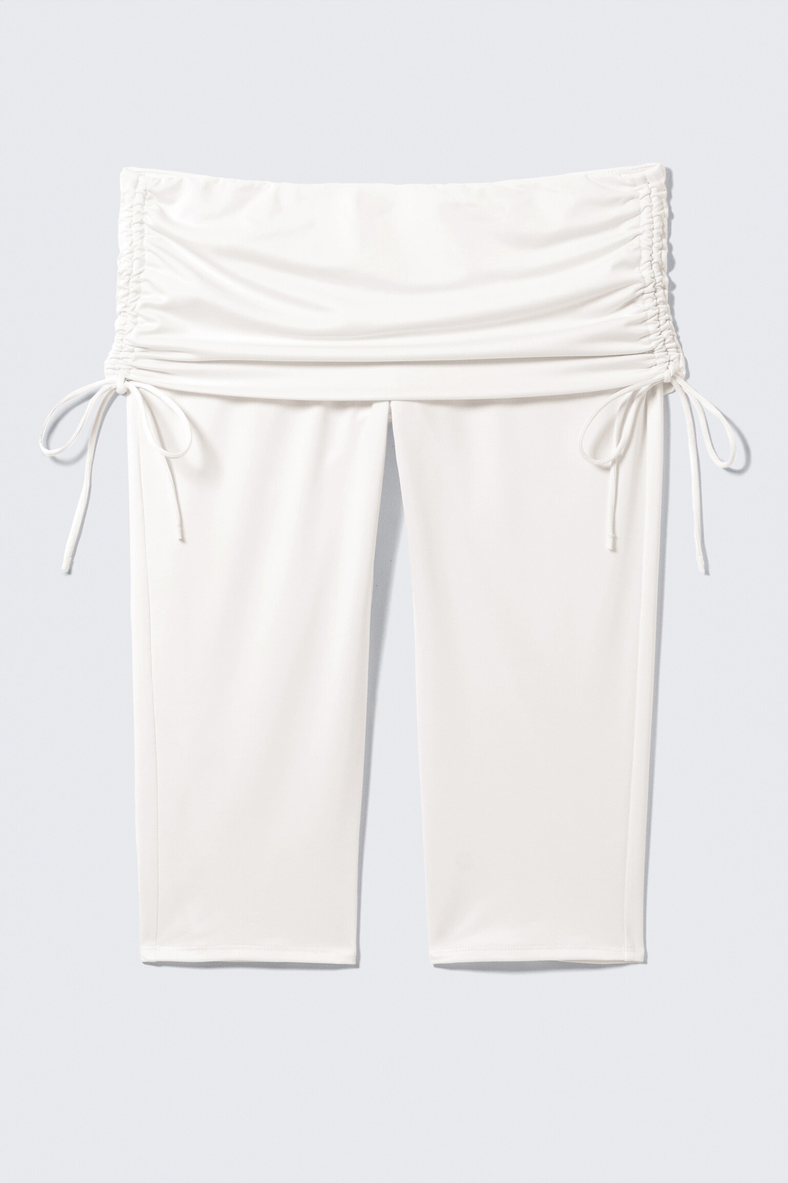 Ruched Low Rise Capri Leggings - Off-white/Dark Brown - 2