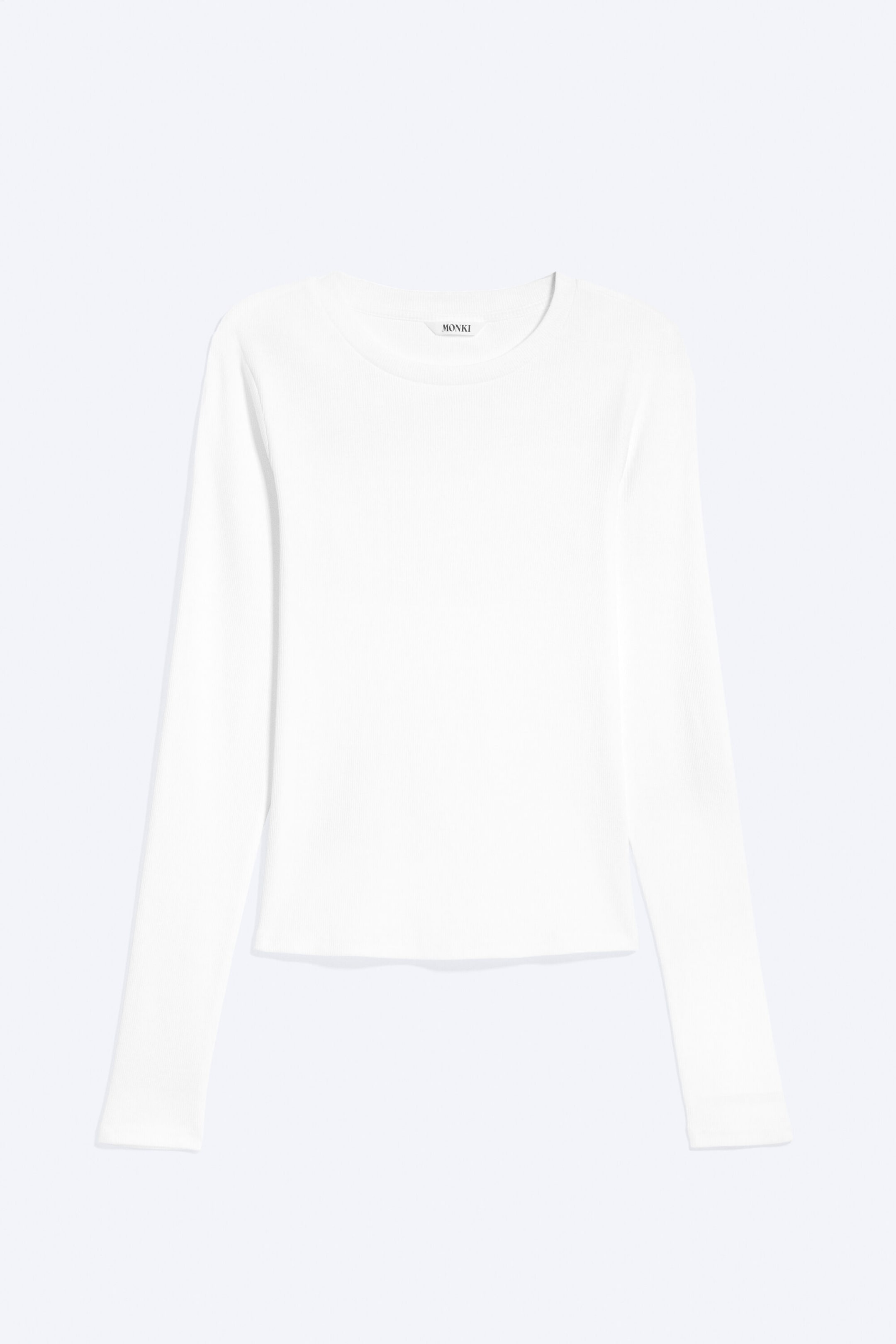Weiß - Enges, geripptes Longsleeve - 2