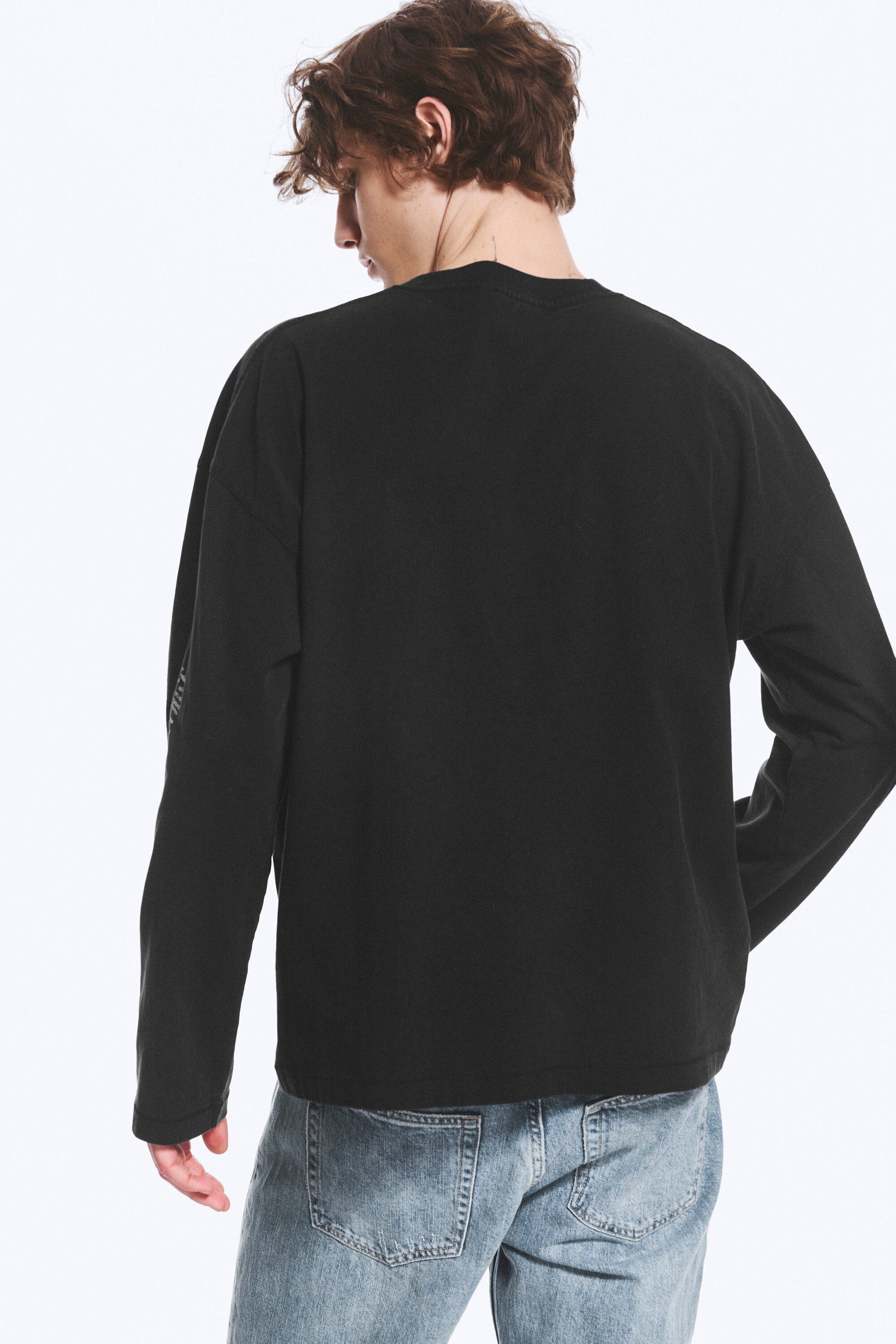 Noir - Spirale - T-shirt graphique oversize manches longues - 3