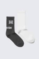 Solid White & Graphic Grey - 2-pack Ribbed Graphic Socks - 0