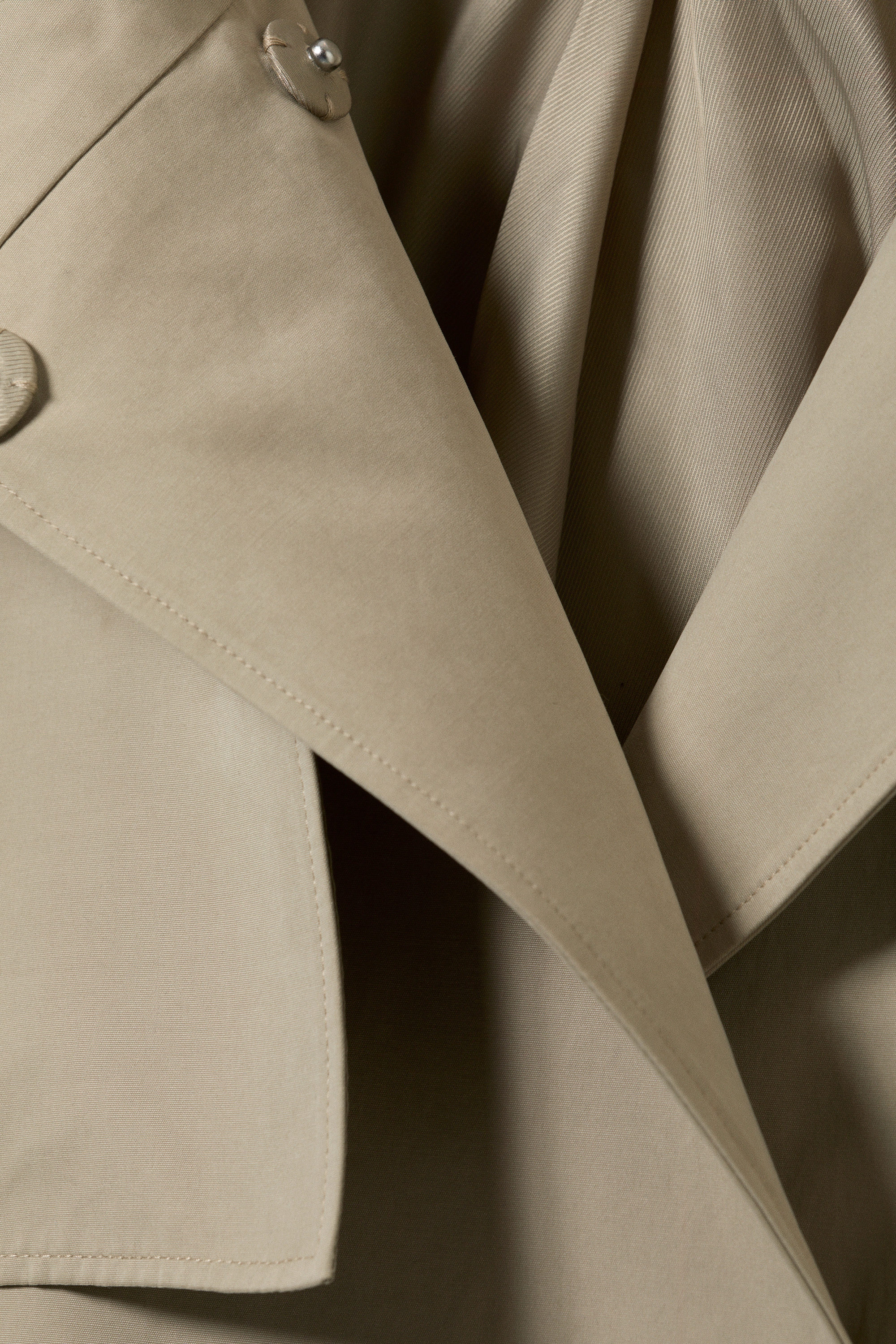 Beige - Loose Fit Trench Coat with Funnel Collar - 7