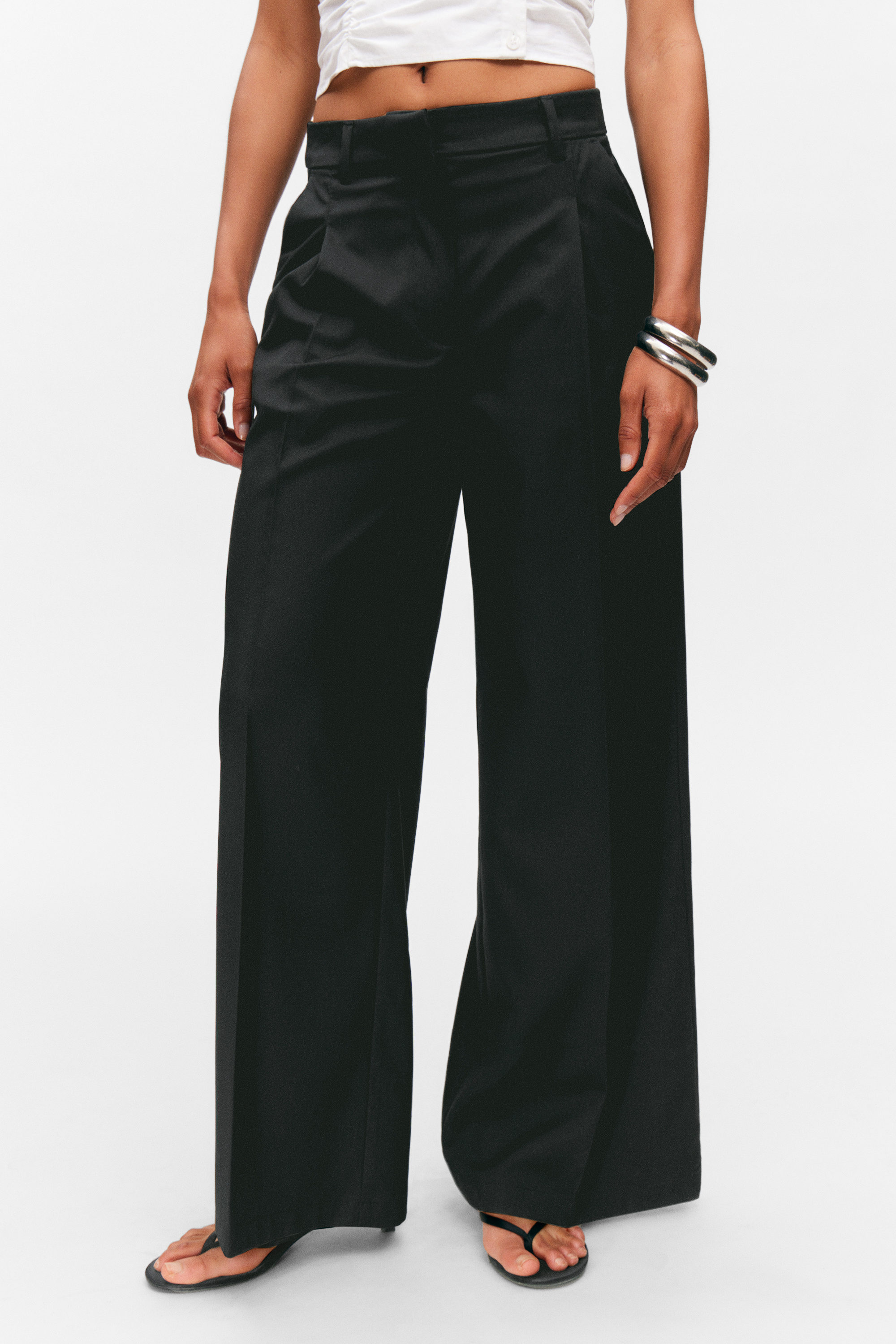 Black - High Waisted Wide Leg Suiting Trousers - 2