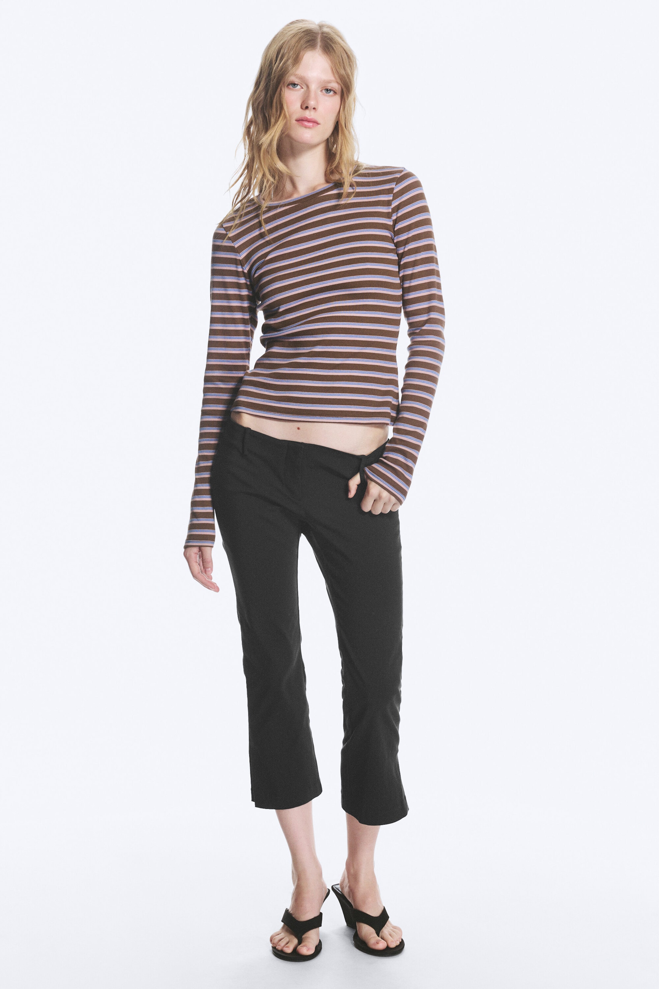 Braun/Blau/Pink gestreift - Enges, geripptes Longsleeve - 0