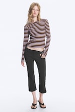 Braun/Blau/Pink gestreift - Enges, geripptes Longsleeve - 0