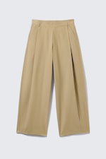 Beige - Pleated Loose Fit Wide Leg Trousers - 4