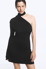 Zwart - Asymmetrische mini-jurk met één mouw - 0