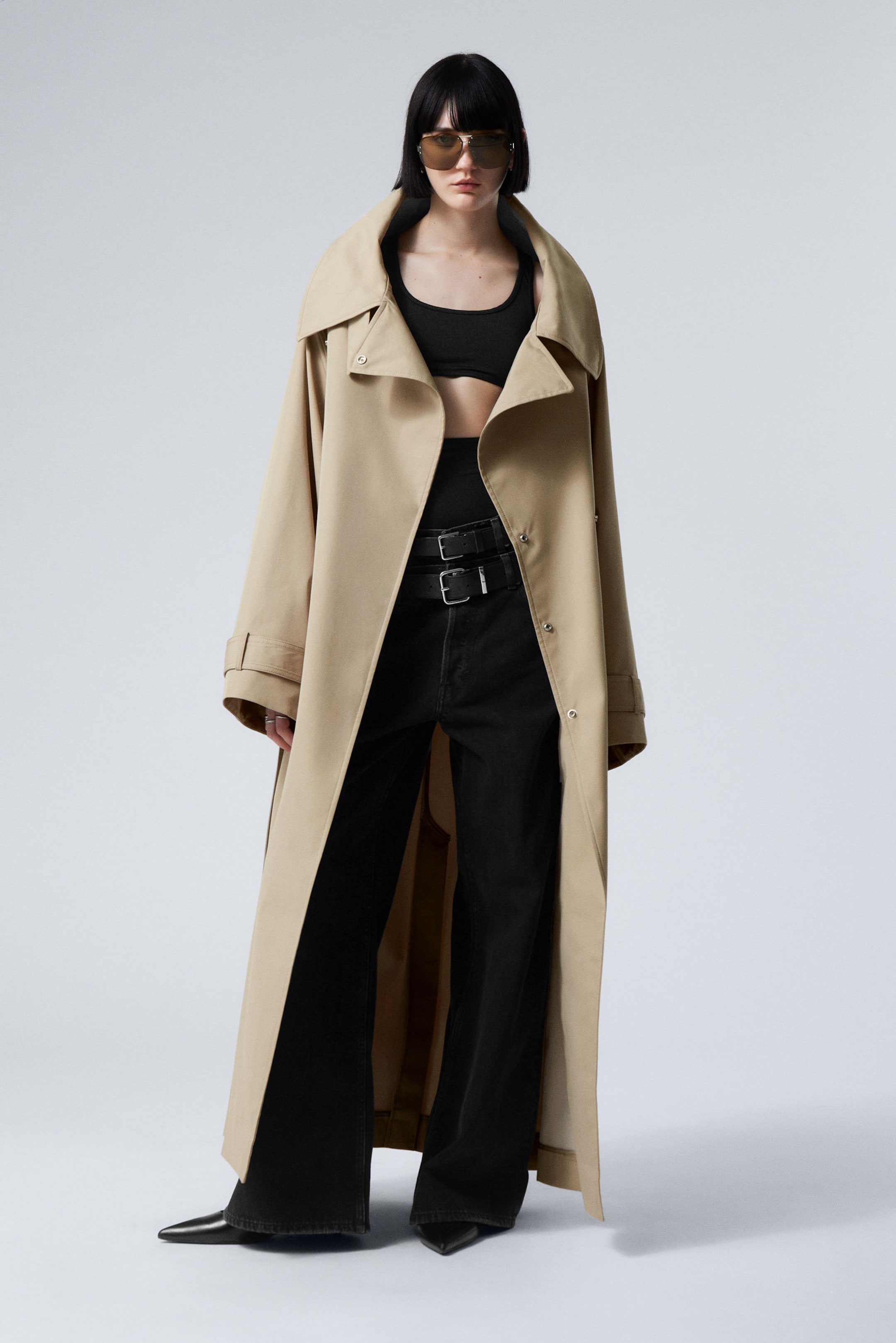 Beige - Oversized Double-Breasted Trench Coat - 2