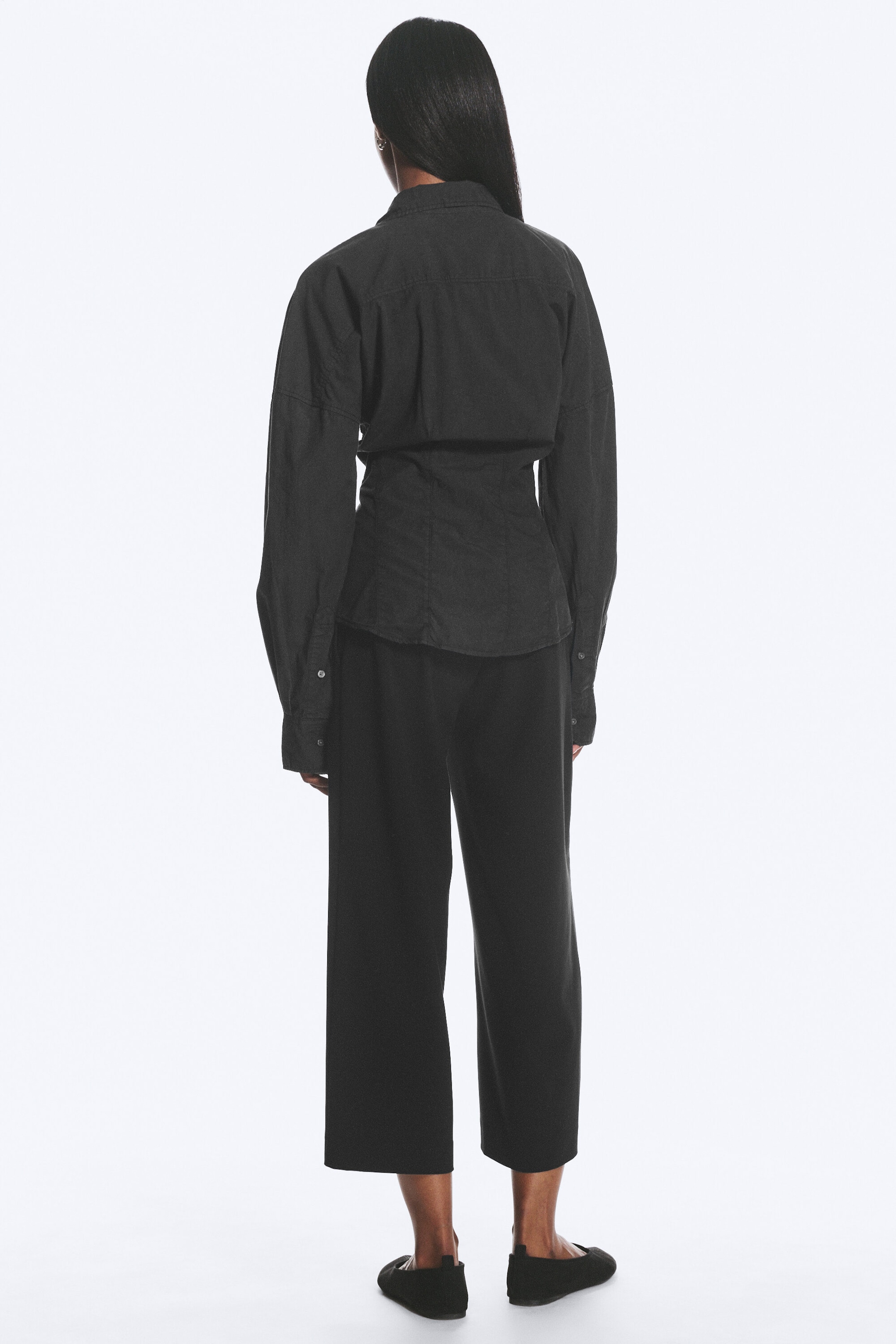 Black - Waisted A-Line Shirt - 2