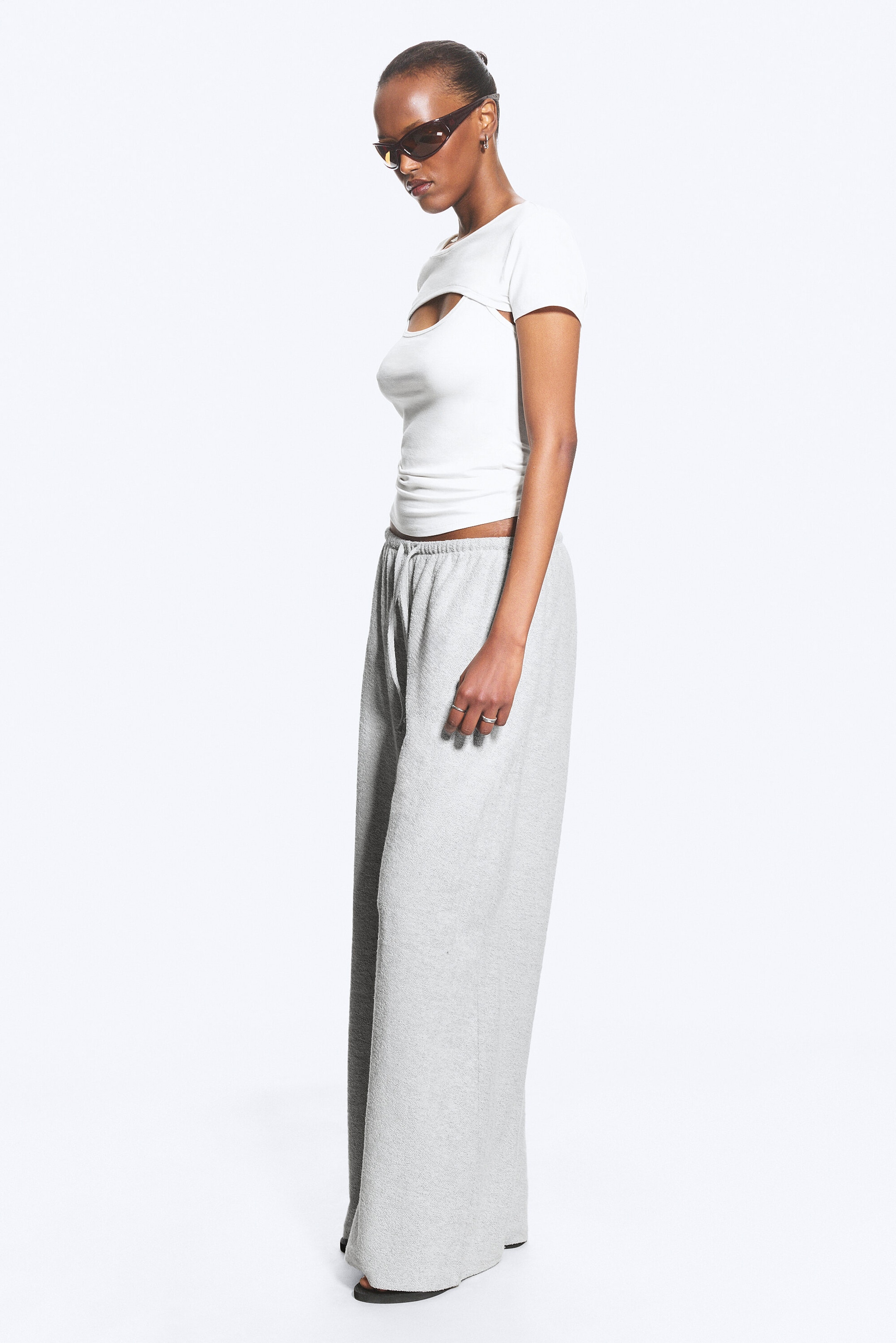 Ljus Gråmelerad - Vända Terry-byxor - 2