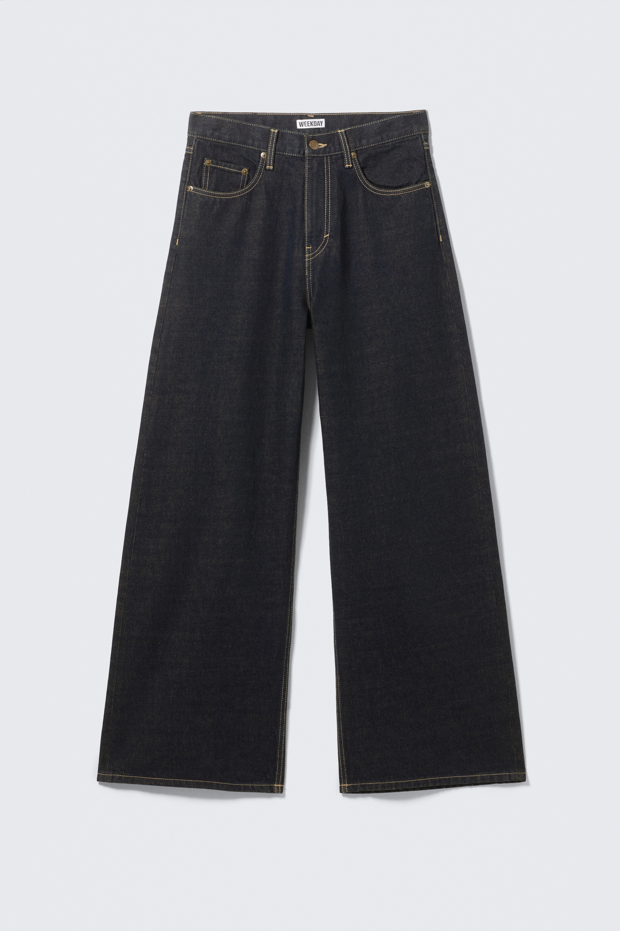 Näytä suurempi kuva: Väljät leveälahkeiset unisex-farkut Solar - Emerald Rinse – tummansininen - MIEHET | H&M FI 12