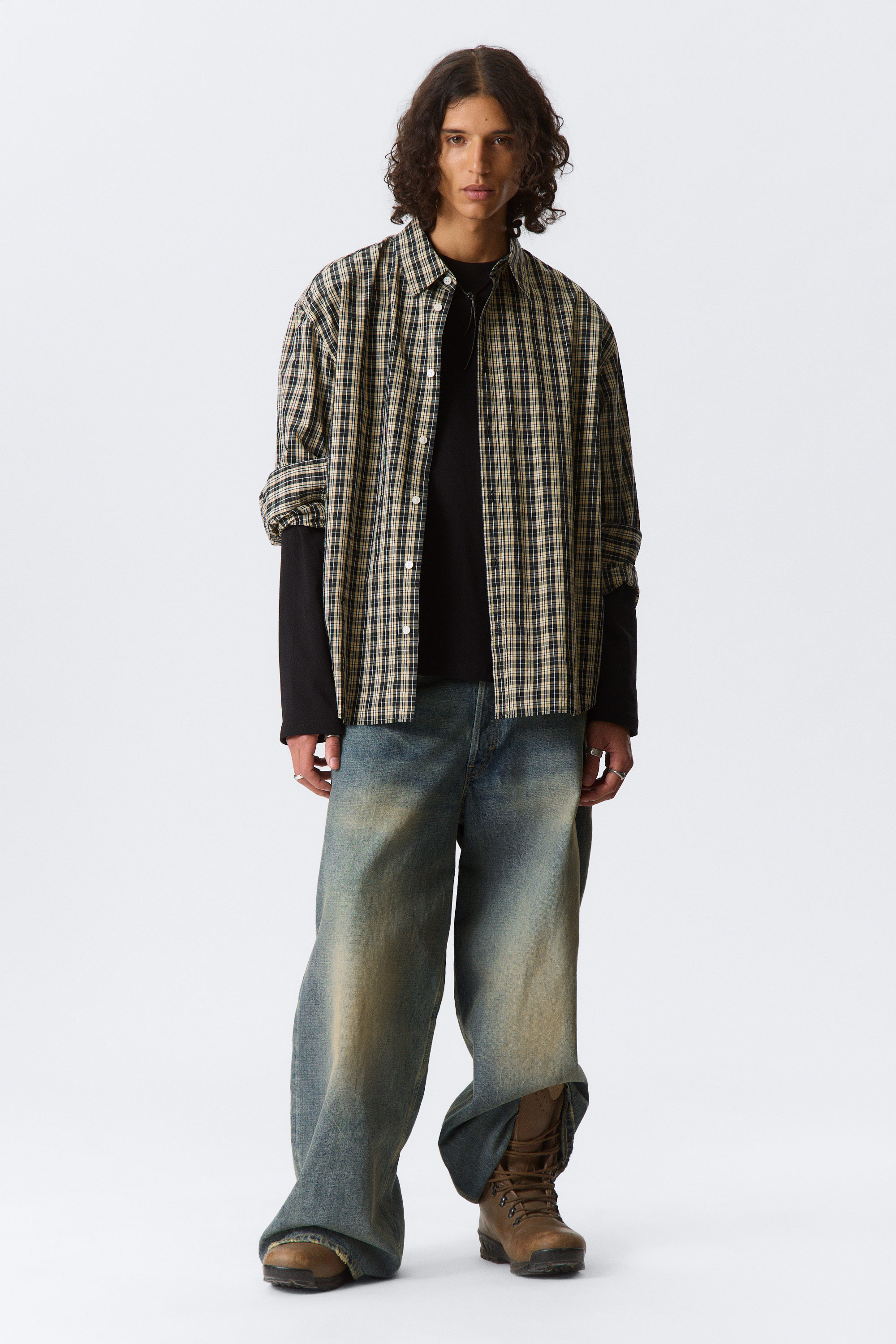 Checked Beige - Oversized Checked Shirt - 2