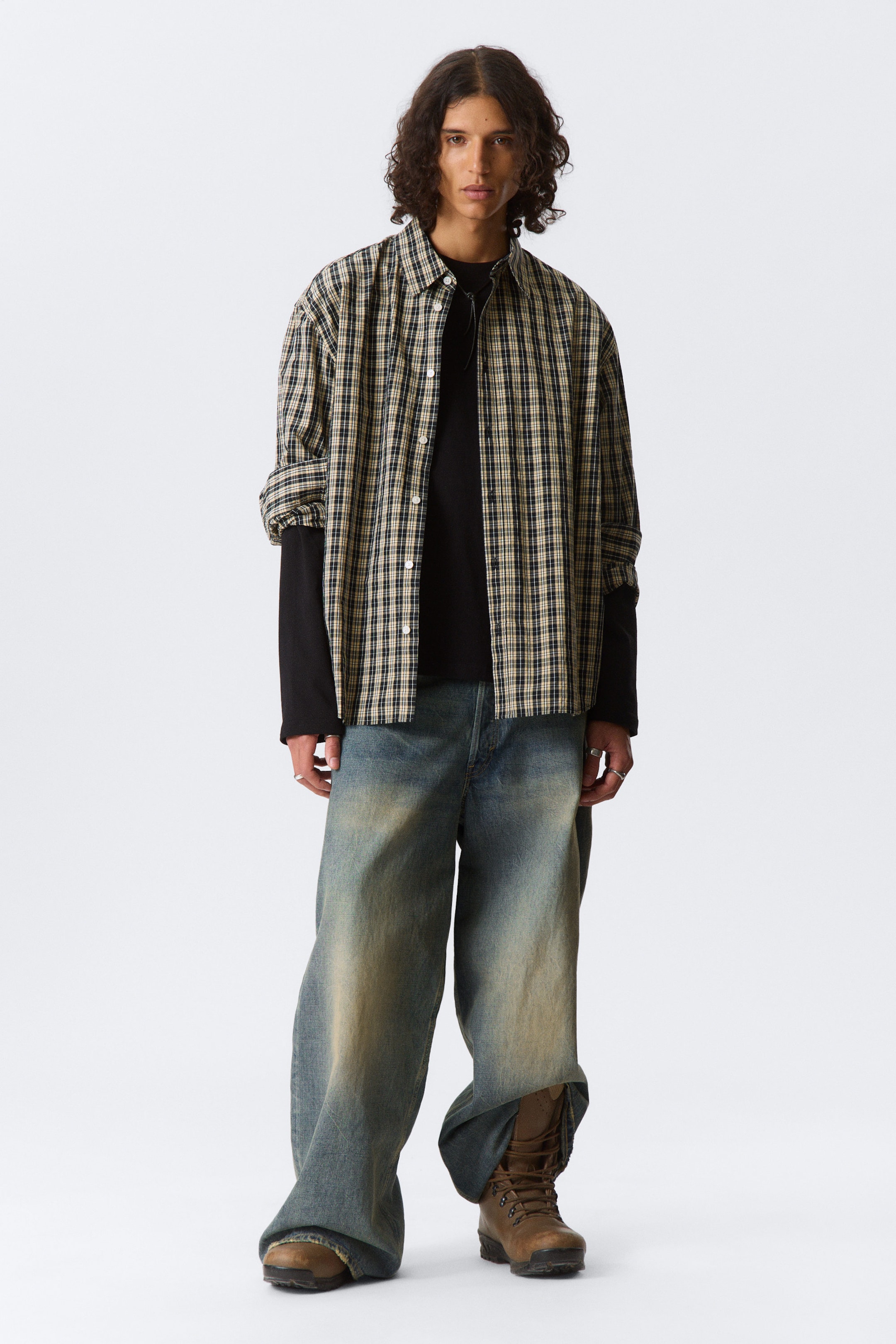 Checked Beige - Oversized Checked Shirt - 2