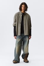 Checked Beige - Oversized Checked Shirt - 2