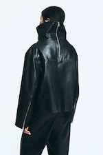 Noir - Veste en cuir à col montant - 4