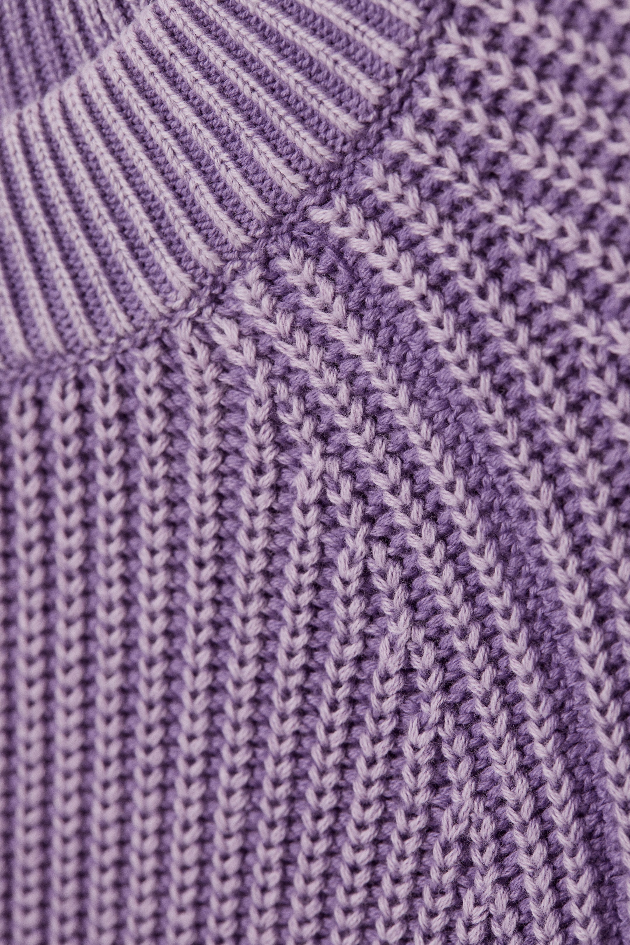 Washed Purple Melange - Relaxed Knitted Cotton Sweater - 5