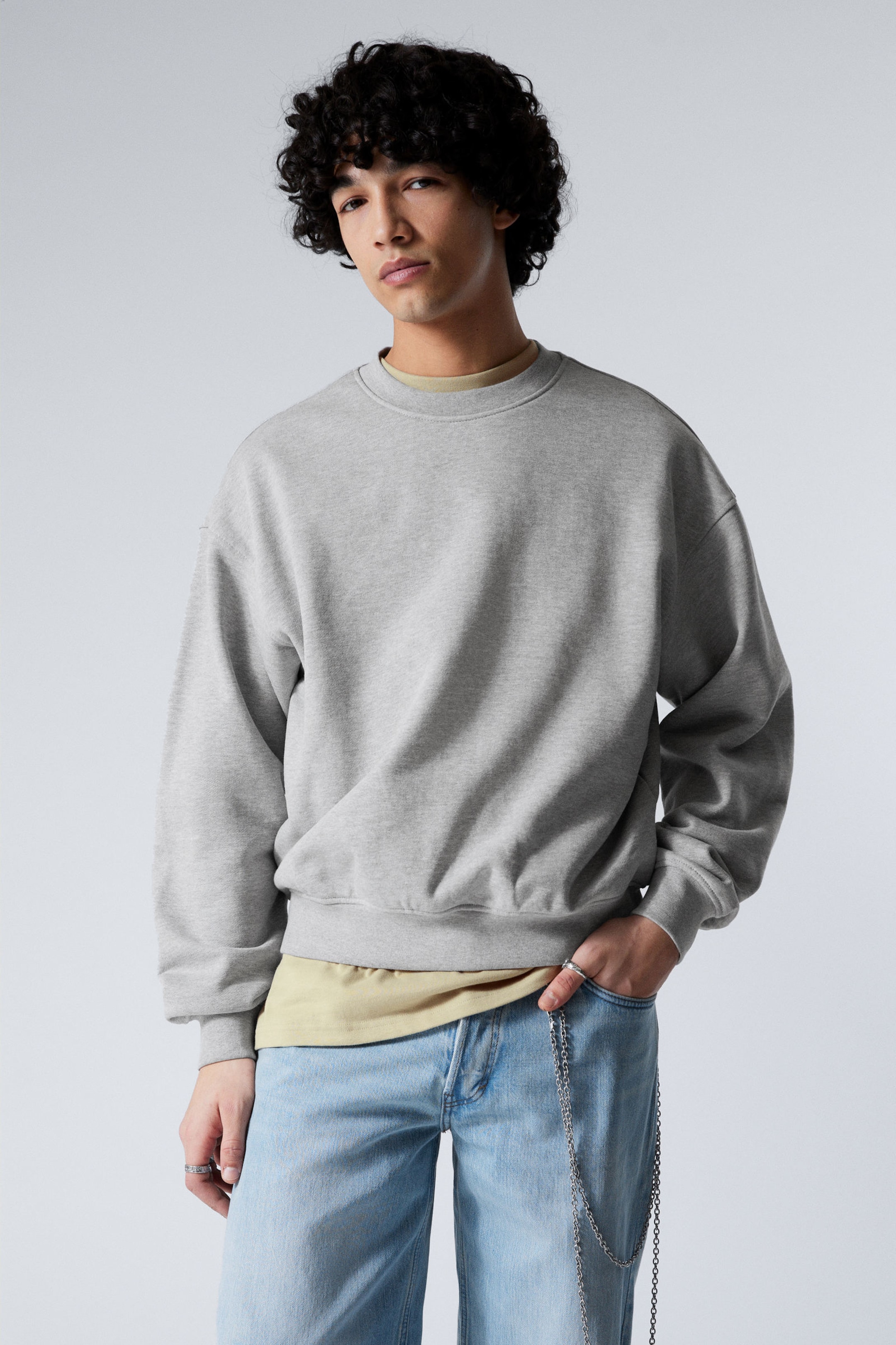 Light Grey Melange - Boxy Heavyweight Terry Sweatshirt - 1