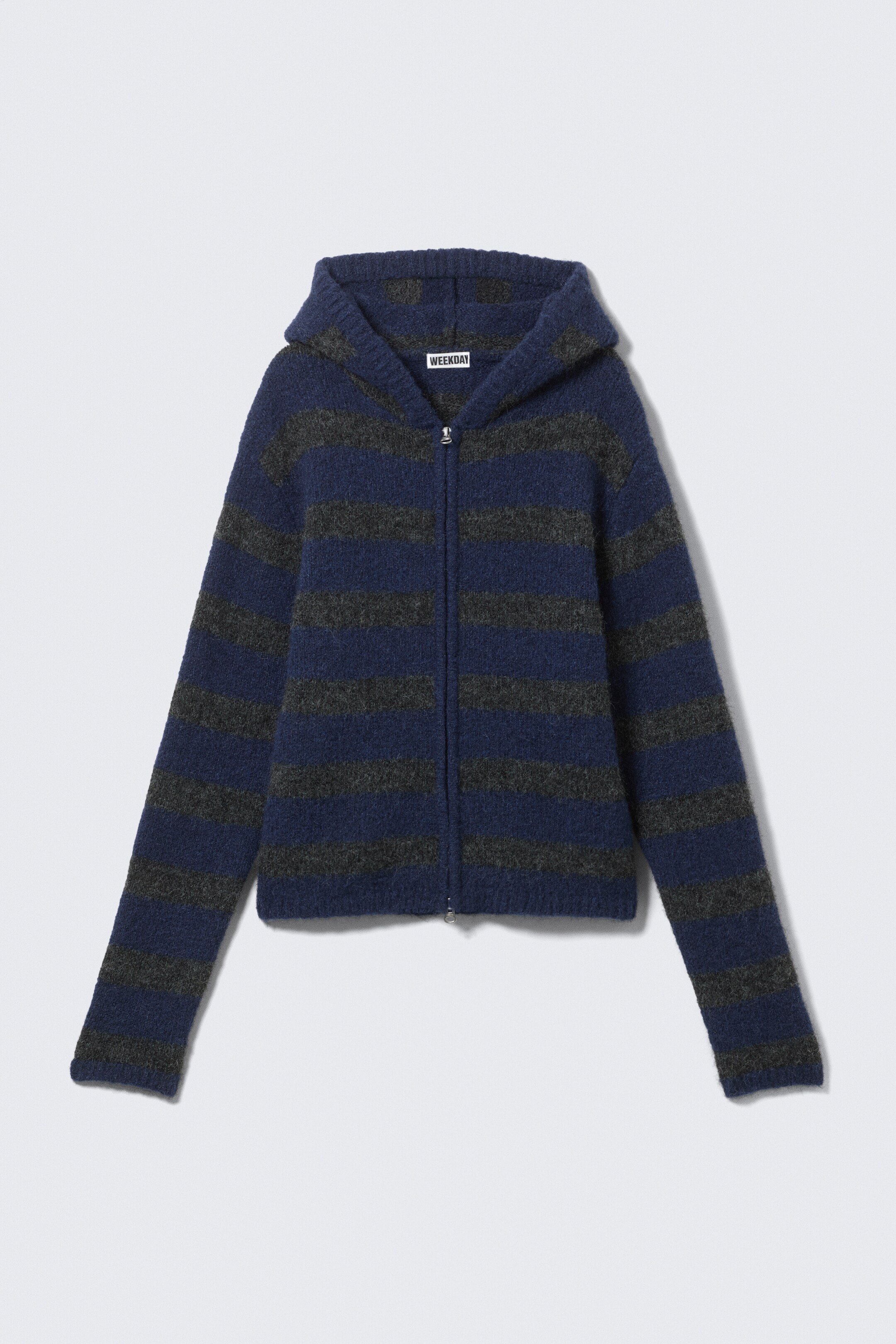 Agrandir l'image: Sweat à capuche zippé en maille de laine mélangée - Rayures bleues et grises - FEMME | H&M FR 7