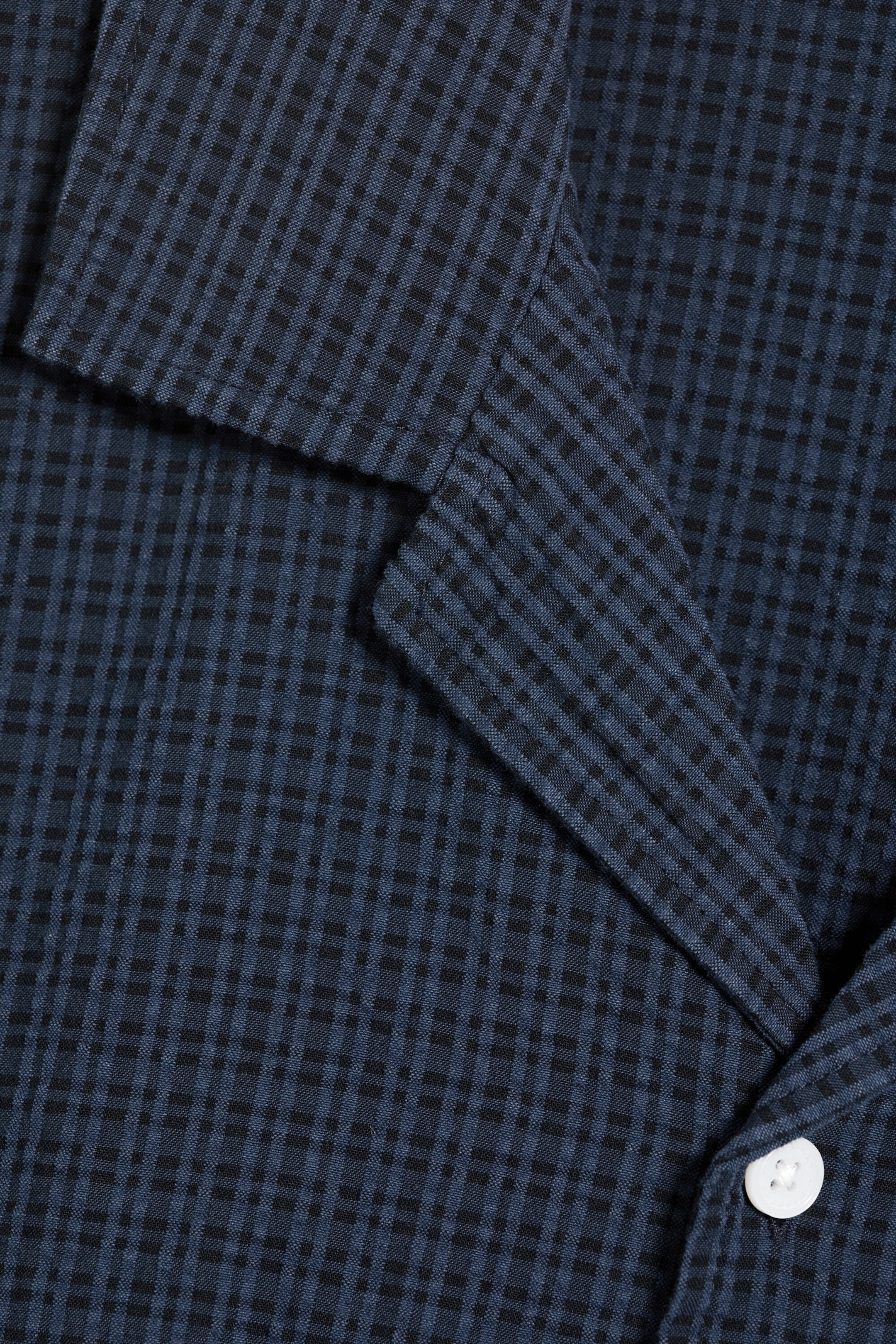 Checked Dark Blue - Loose Short-Sleeved Resort Shirt - 4