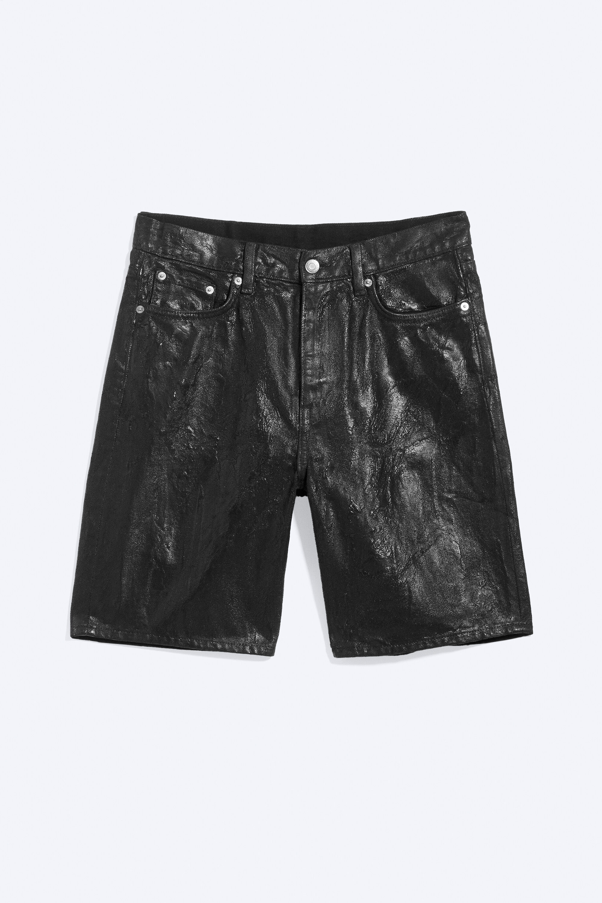 loose low rise coated denim shorts - Black | Weekday WW