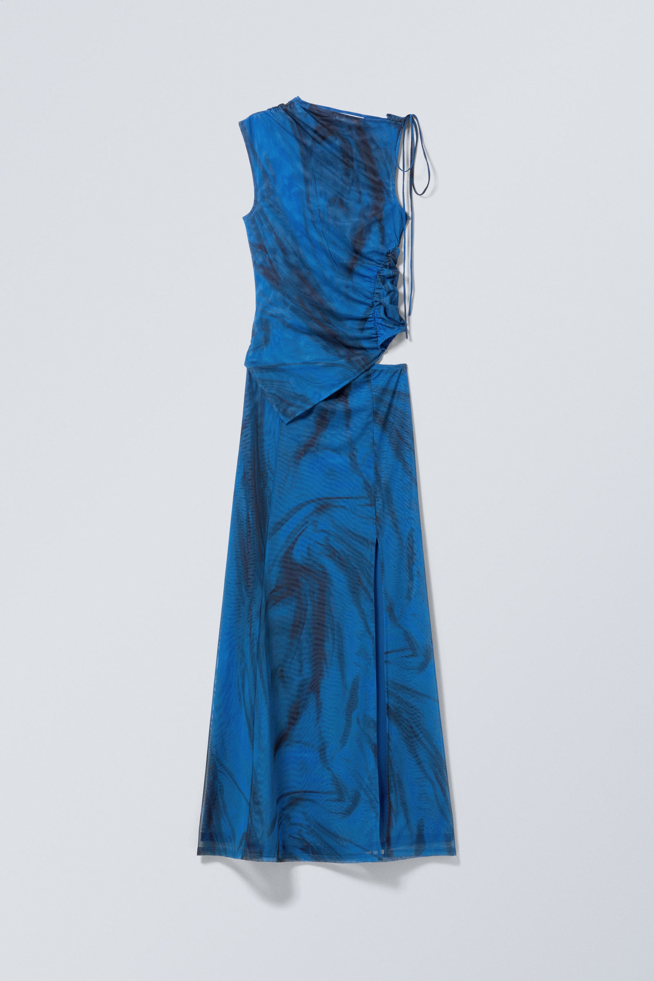 Leuchtendes Blau - Drapiertes asymmetrisches Maxikleid mit Schnürung - 1