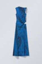 Bright Blue - Draped Asymmetric Tie Maxi Dress - 0