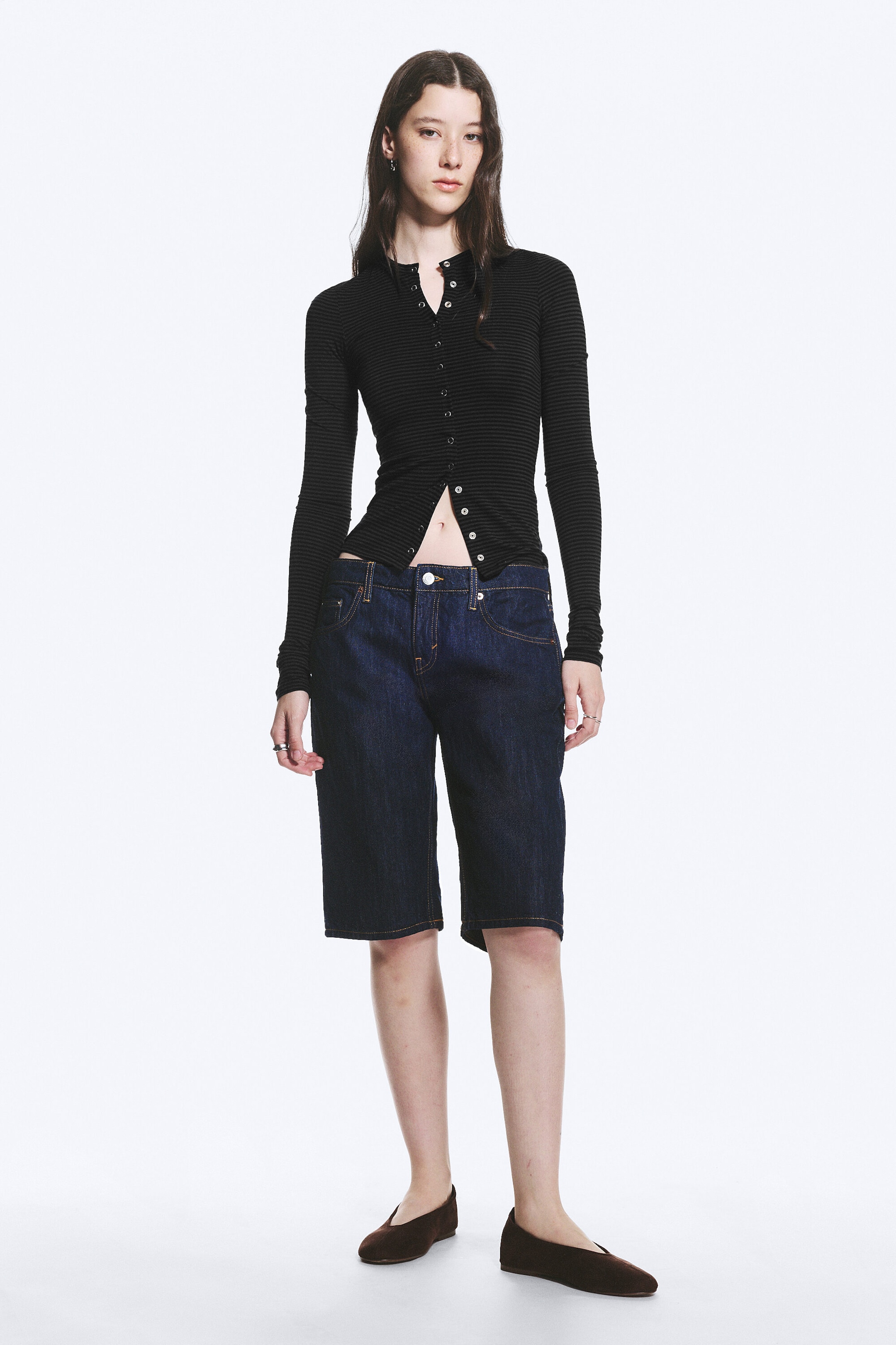 Striped Dark Grey - Slim Long-Sleeved Buttoned Cardigan - 2