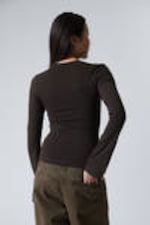 Dark Brown - Long Sleeve Cotton Top - 2