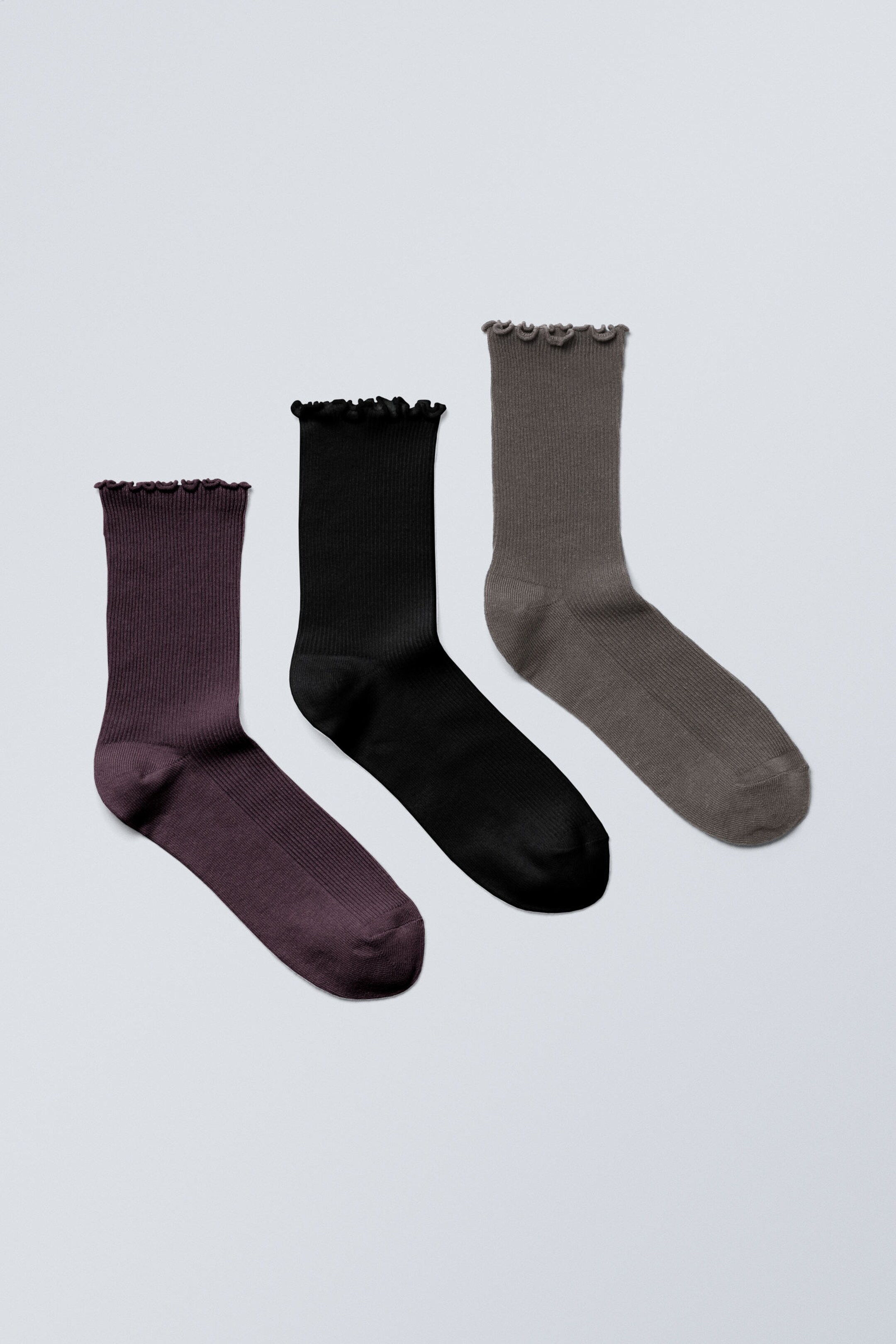 Dark Plum/Black/Dark Grey - 3-pack Frill Edge Socks - 0
