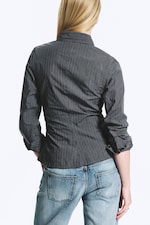 Dark Grey - Blue Stripe - Asymmetric Fitted Poplin Shirt - 2