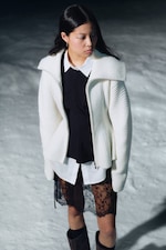 White - Rib Knit Peplum Zip Sweater - 0