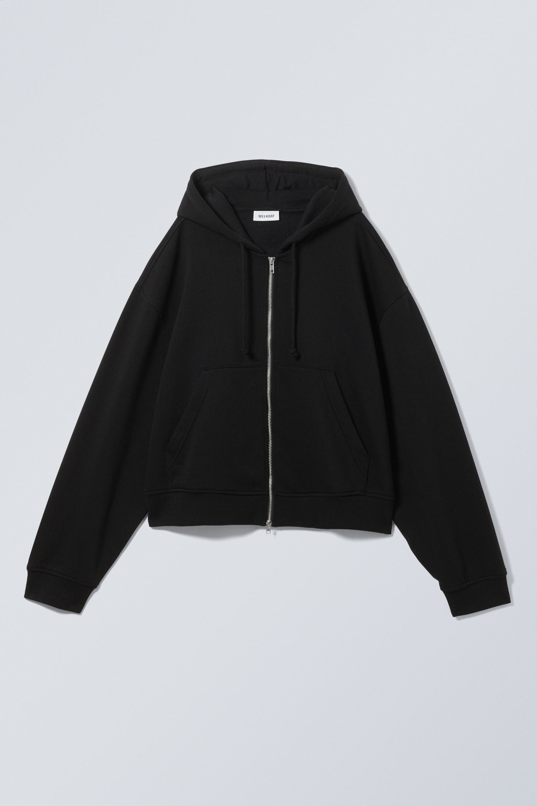 Svart - Medeltjock boxig hoodie med dragkedja och lös passform - 0