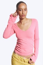 Pink - Slim V‑Neck Jersey Top - 0