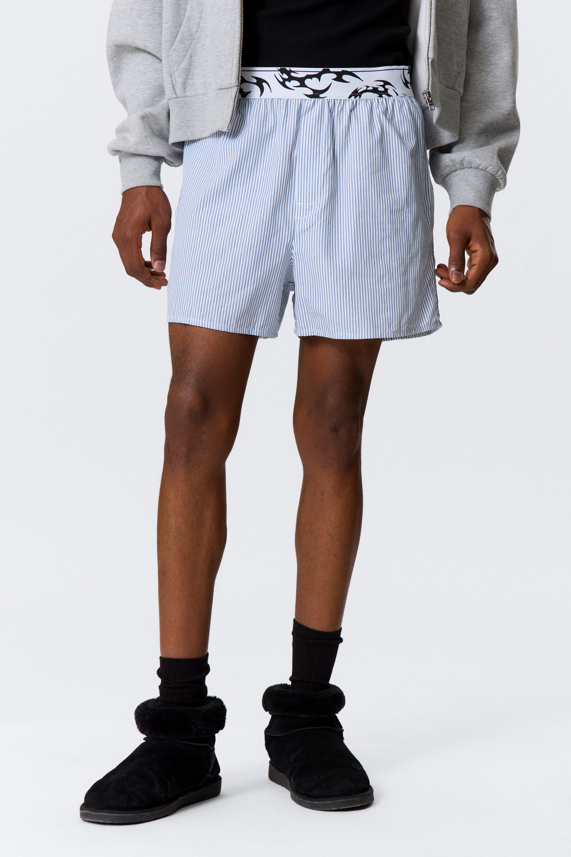 Weiß - Blaue Streifen - Boxer-Pyjamashorts - 3