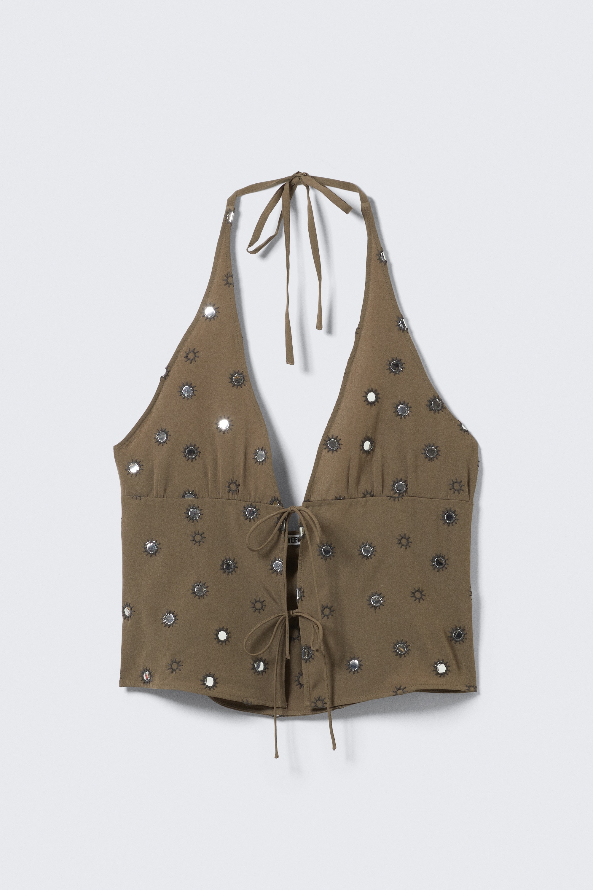 Tie-Front Halterneck Top - Dark Mole - Sequins/Dark Grey/Dark Brown