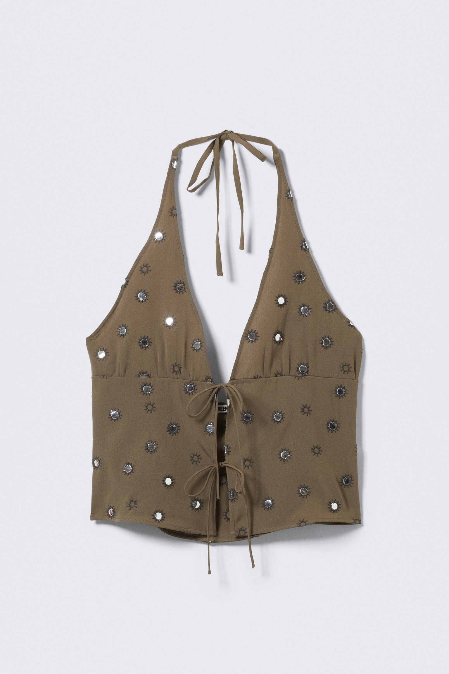 Tie-Front Halterneck Top - Dark Mole - Sequins/Dark Brown/Dark Grey - 2