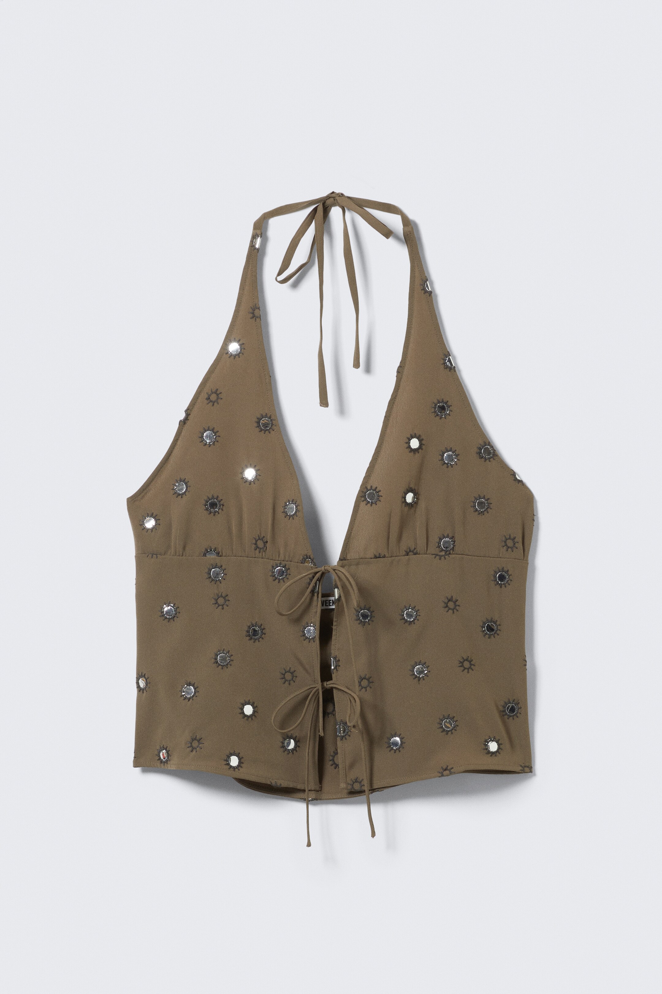 Zobrazit větší obrázek: Halenka s halter výstřihem a zavazováním - Tmavě hnědá - flitry - ŽENY | H&M CZ 6