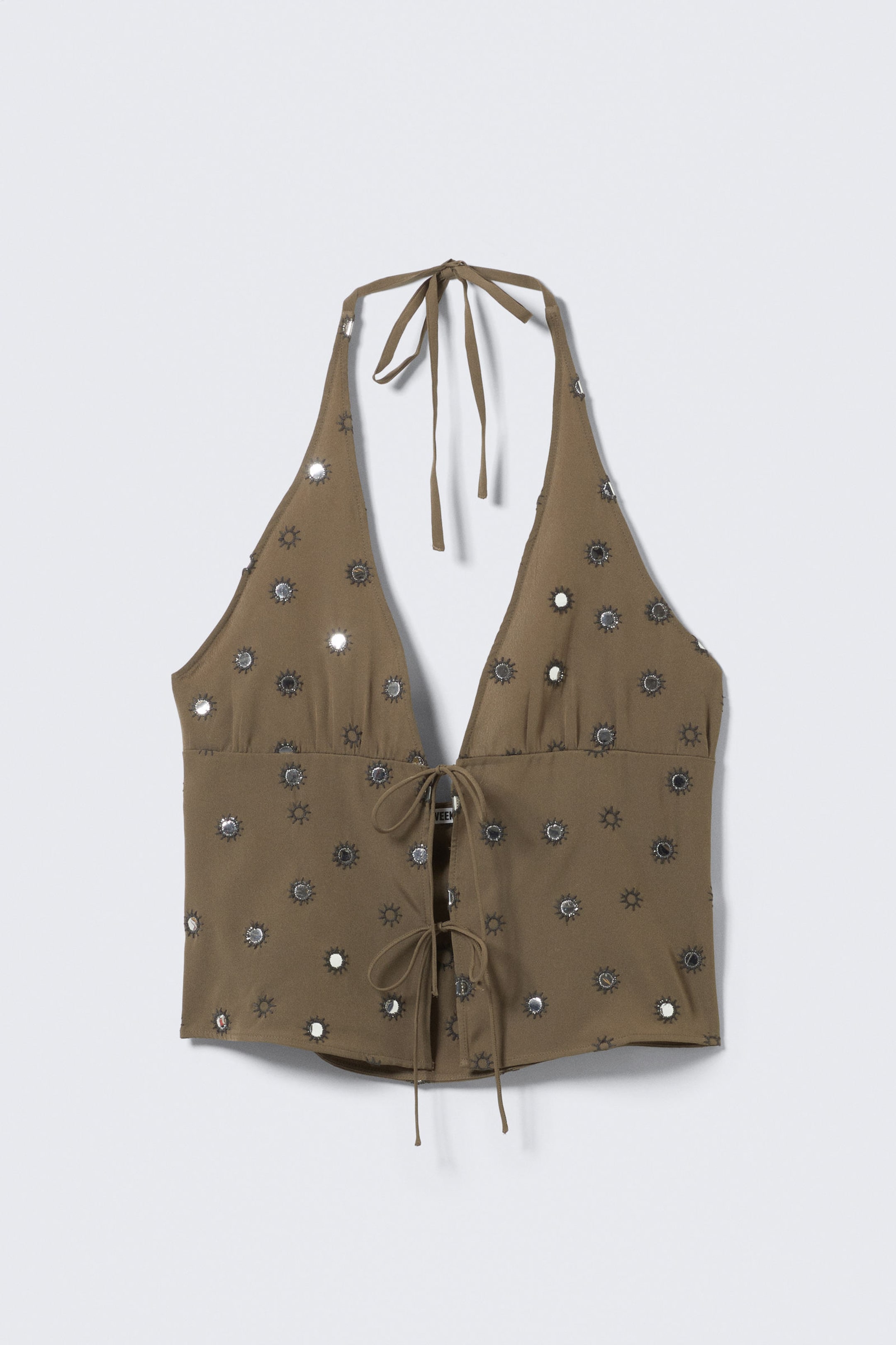 Dark Mole - Sequins - Tie-Front Halterneck Top - 4