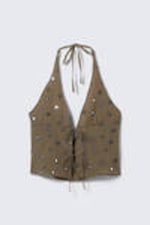 Dark Mole - Sequins - Tie-Front Halterneck Top - 4