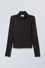 Zwart - Bella longsleeve met halve rits - 0